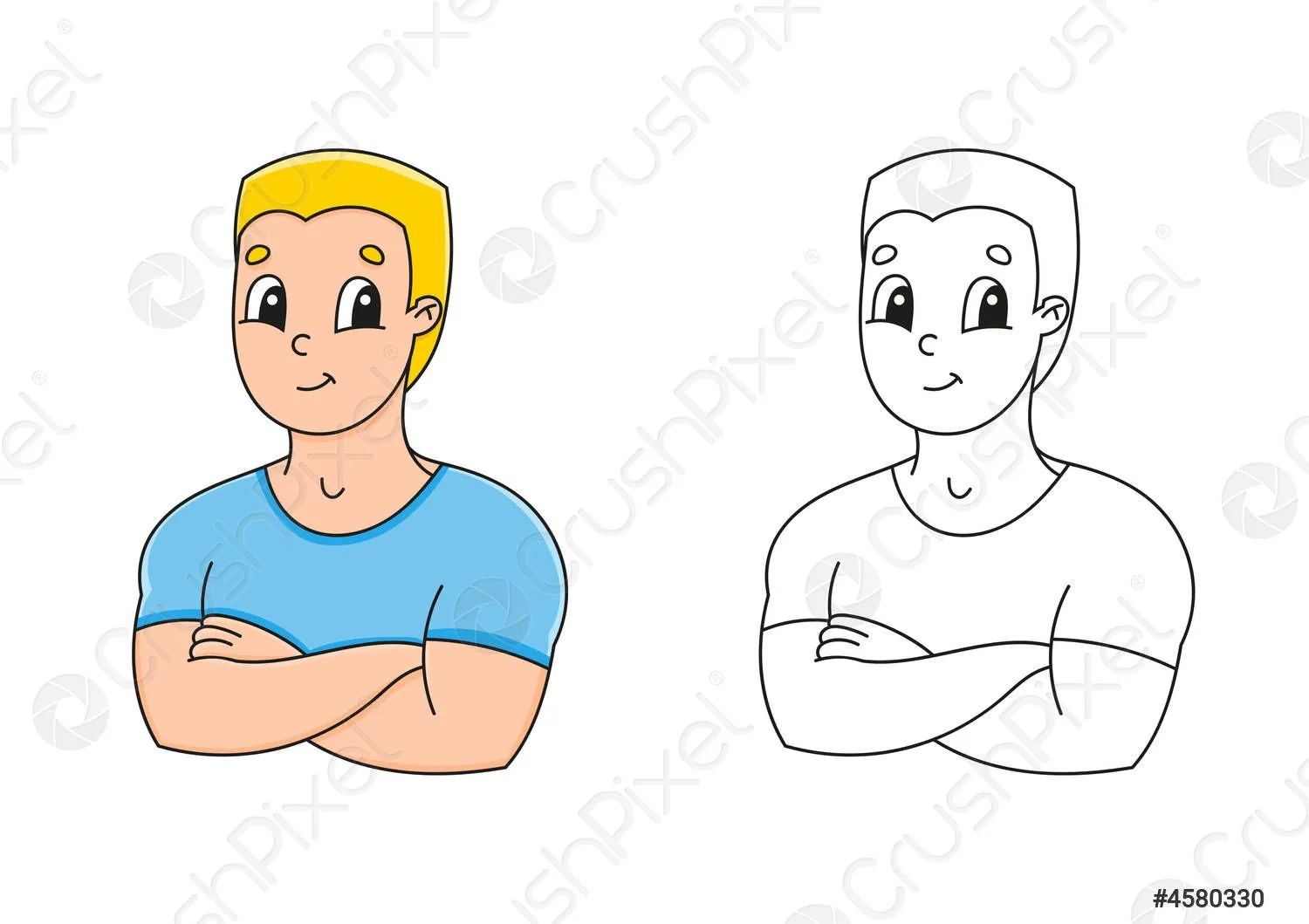 Para colorear libro para niños fuerte sonriente joven alegre - vector de  stock 4580330 | Crushpixel