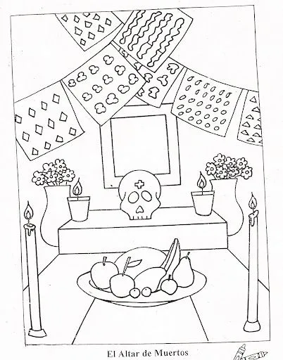 Colorear ofrenda dia de muertos