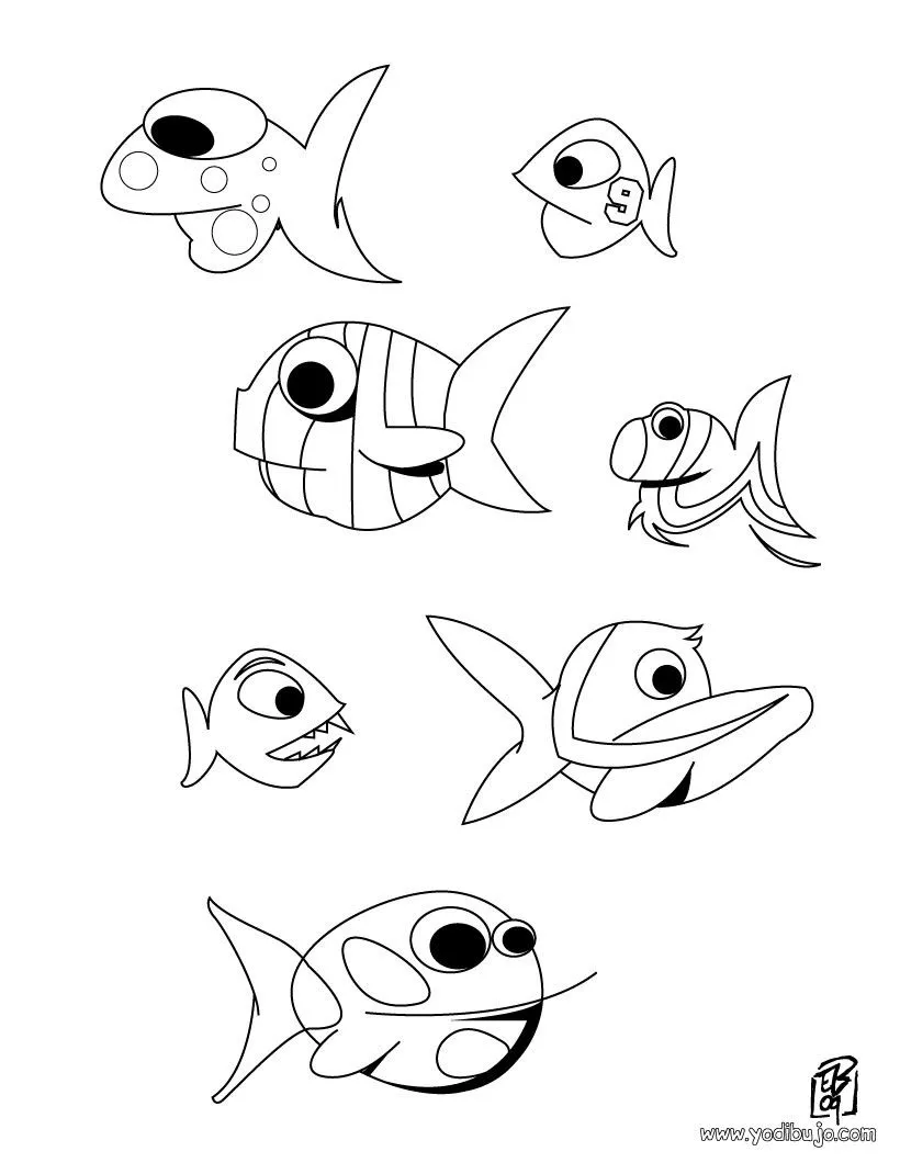 Colorear PECES, un grupo de peces para imprimir