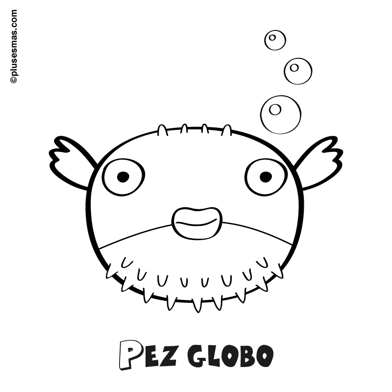 Colorear un pez globo. Colorear con niños. Ocio en casa. Plusesmas.com