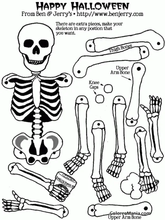 Colorear Plantilla esqueleto movible (Halloween), dibujo para colorear  gratis