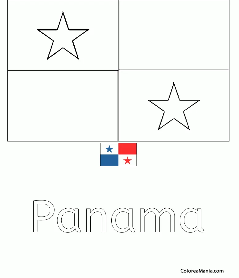 Colorear República de Panamá (Banderas de paises), dibujo para colorear  gratis