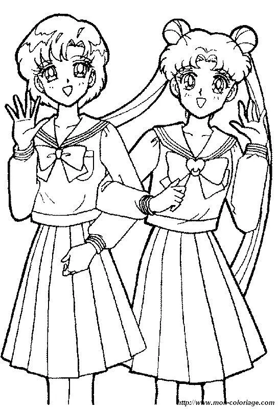 Colorear Sailor Moon, dibujo amigas que dicen hola