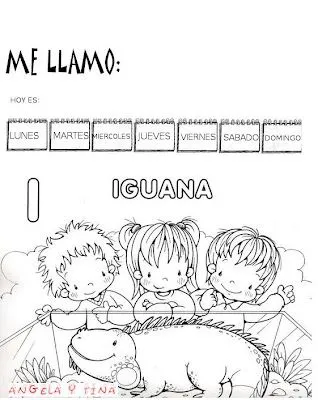 Tenemos que colorear el dia de la semana y el dibujito de la iguana