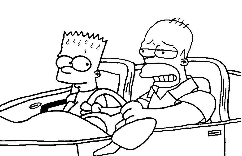  ... para colorear: Los Simpson - Homer y Bart en coche para colorear