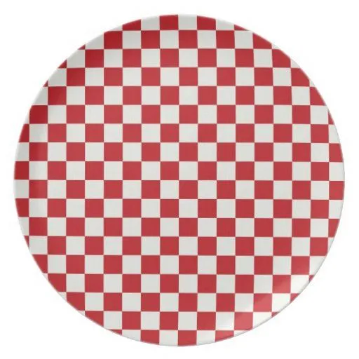 Colores a cuadros rojos y blancos del Bbq del país Platos | Zazzle