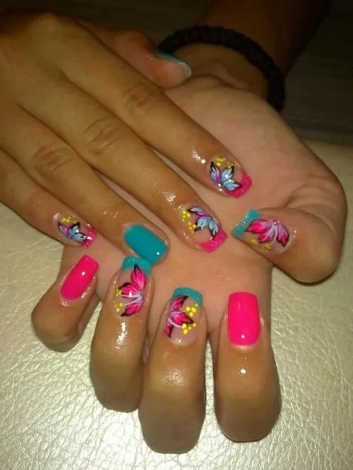 colores #hermoso #rosa #celeste #flores #manicure #art #nails ...