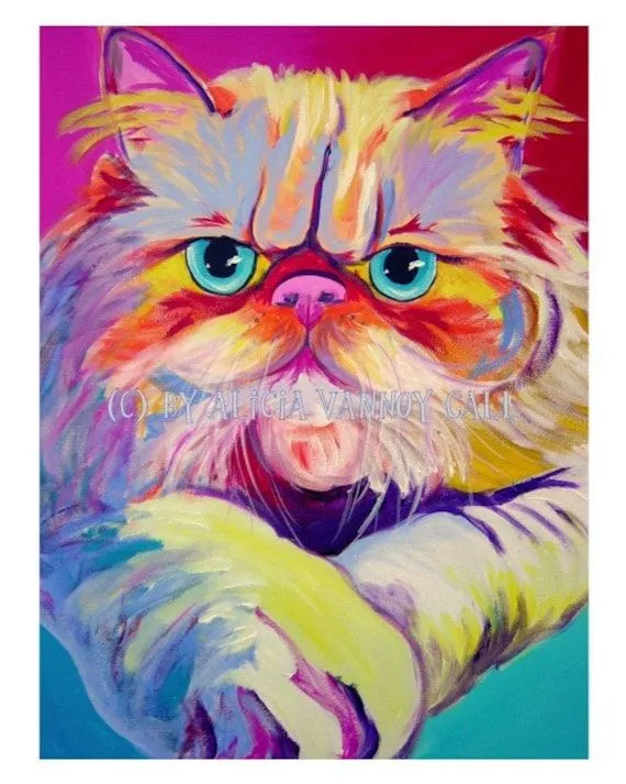 Colorful Pet Portrait Persian Cat Print Pop Art by dawgpainter
