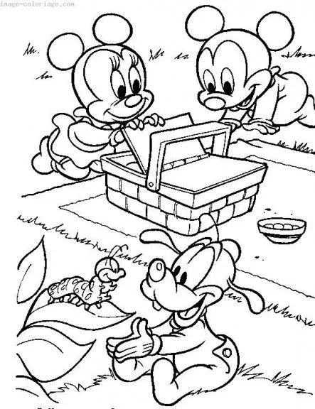 Coloriage Bébé Mickey Mouse, Minnie Mouse et Pluto à imprimer