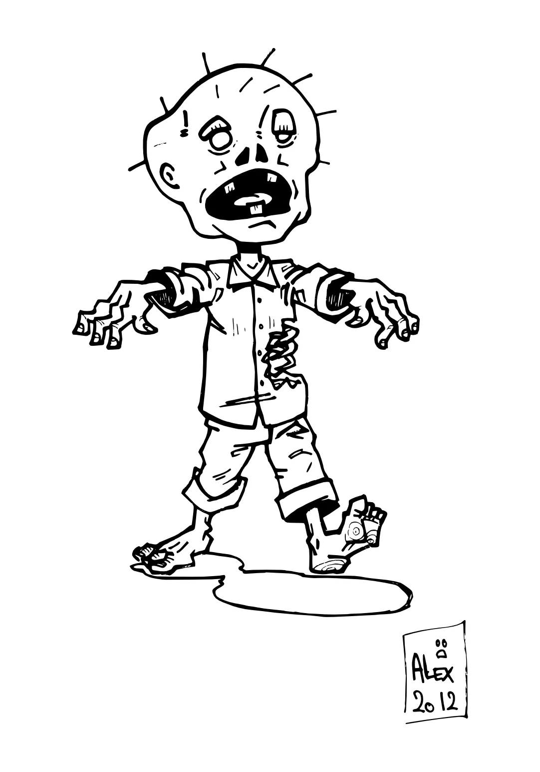 Coloriage / coloring : "Zombie" - alex-illustrateur, le blog.