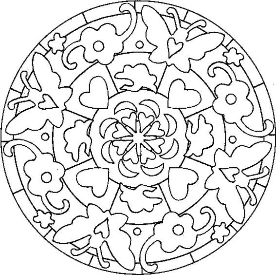 coloriage d'un mandala indien : rosace papillons coeurs - Tête à ...