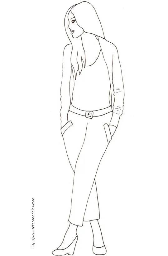 Coloriage du Top model aux mains dans les poches du pantalon ...