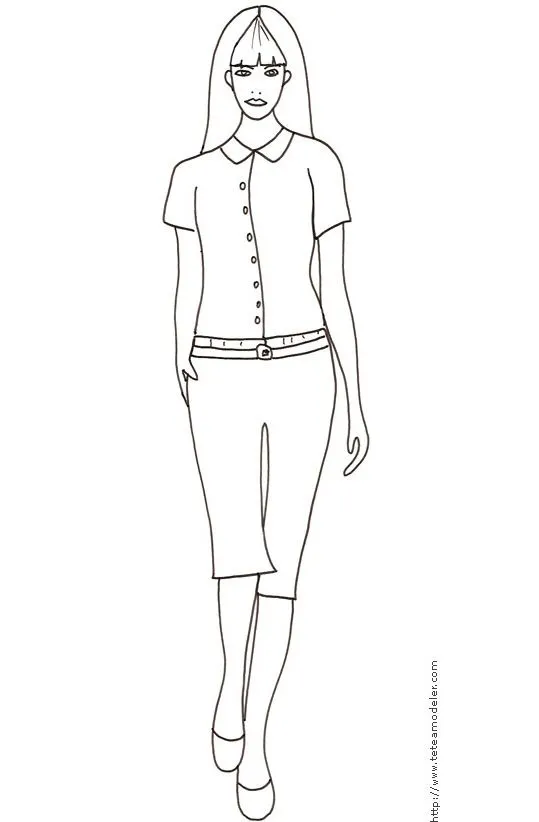 Coloriage du Top Model avec chemisier et pantalon taille basse ...