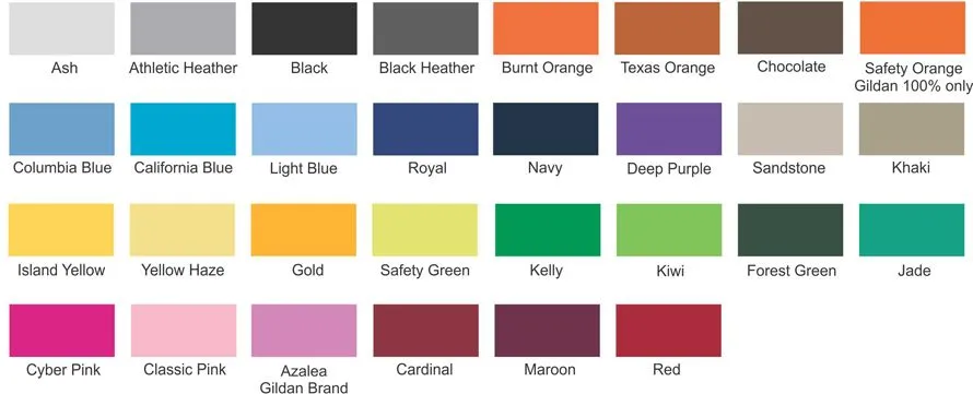 Color/Size Charts