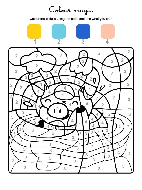 Colour by numbers: un cerdito: Dibujos para colorear