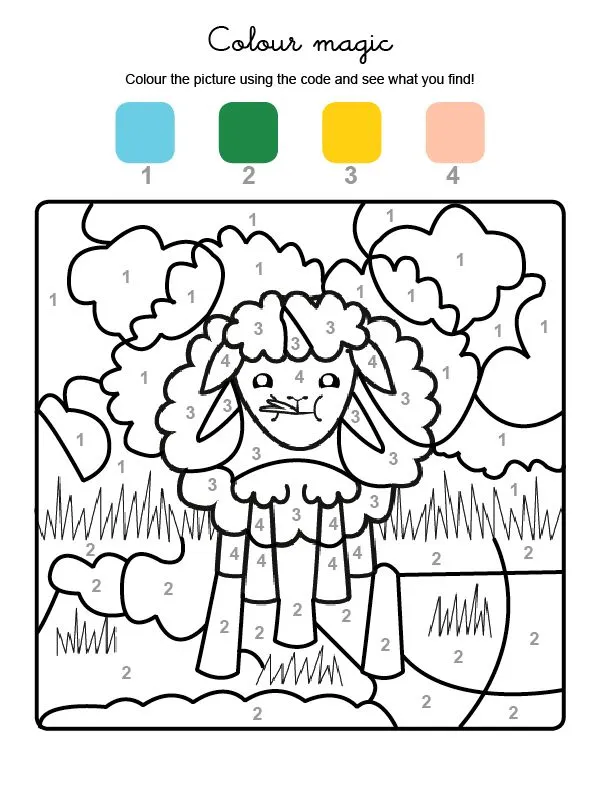 Colour by numbers: una oveja: Dibujos para colorear