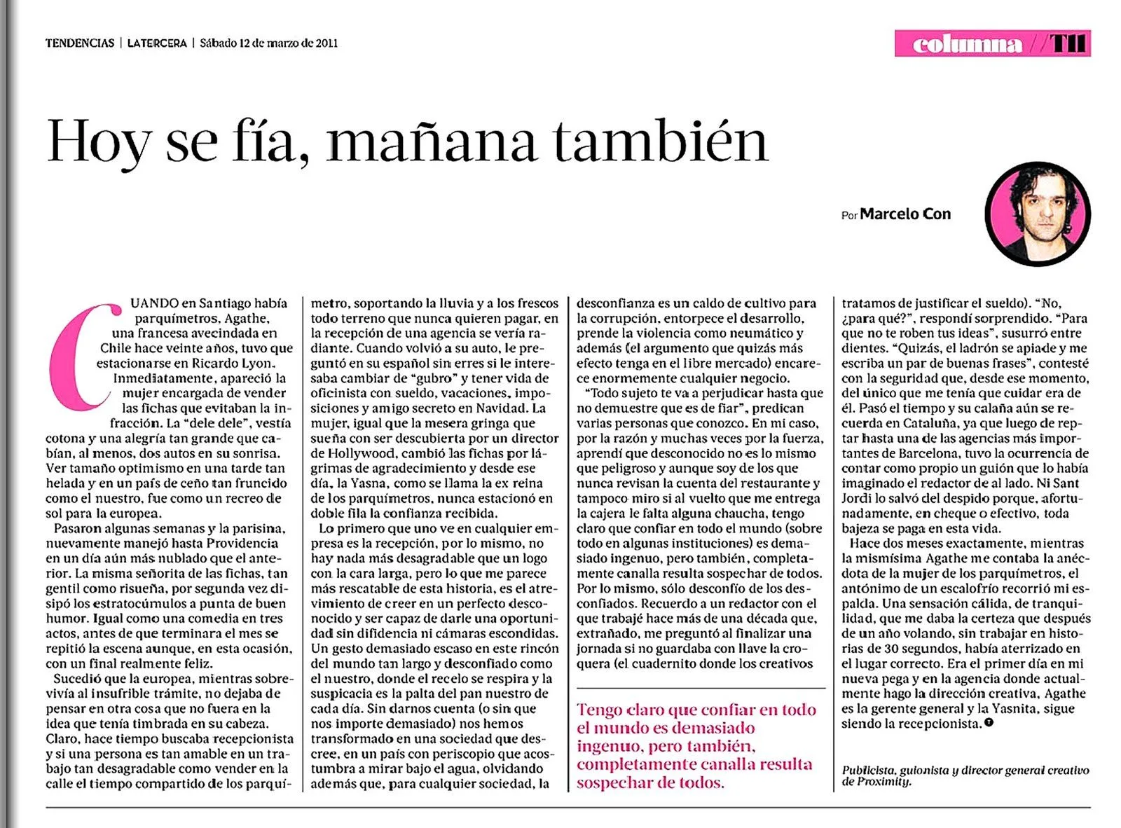 Columnas Marcelo Con: Hoy se fía, mañana también.