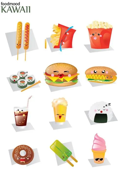  ... iconos estilo kawaii con formas de comida rápida muy chistosas