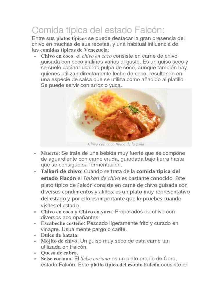 Comida Típica Del Estado Falcón | PDF | Cocina occidental | Comida regional  y étnica