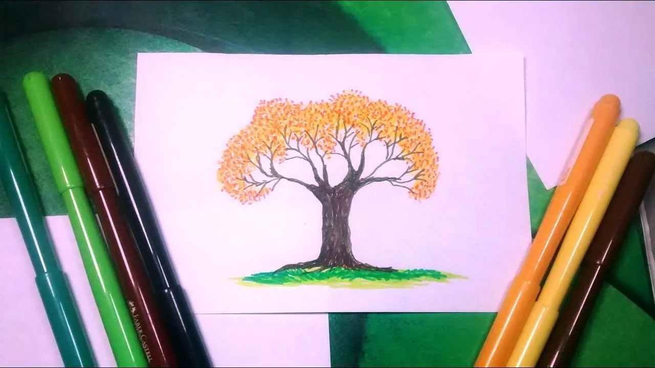 Còmo dibujar un arbol de primavera con marcadores de colores - YouTube