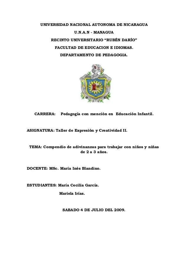 Compendio de adivinanzas para trabajar con niños y niñas de 2 a 3 año…