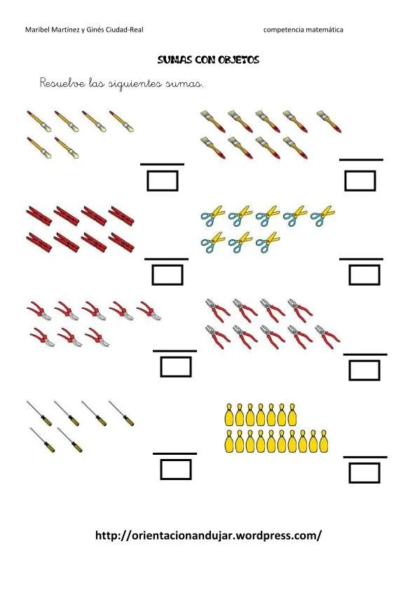 Competencia matemática; sumas con objetos -Orientacion Andujar