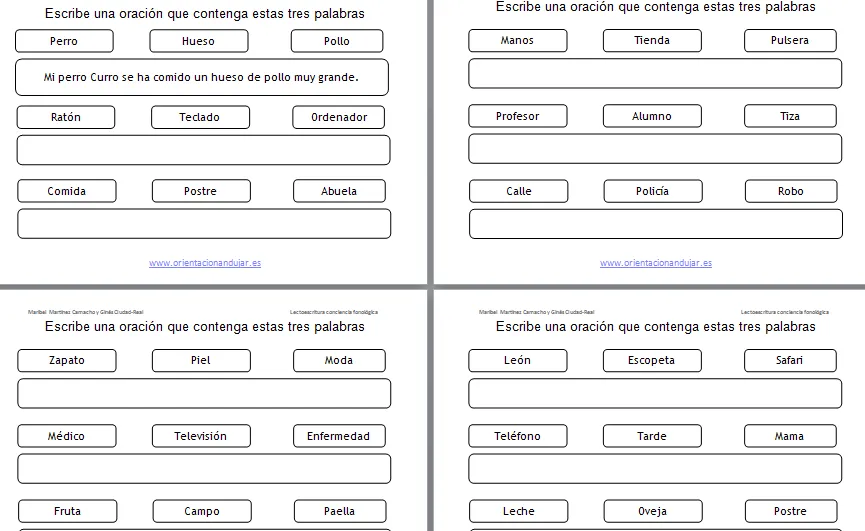 Composición de oraciones sencillas para primaria