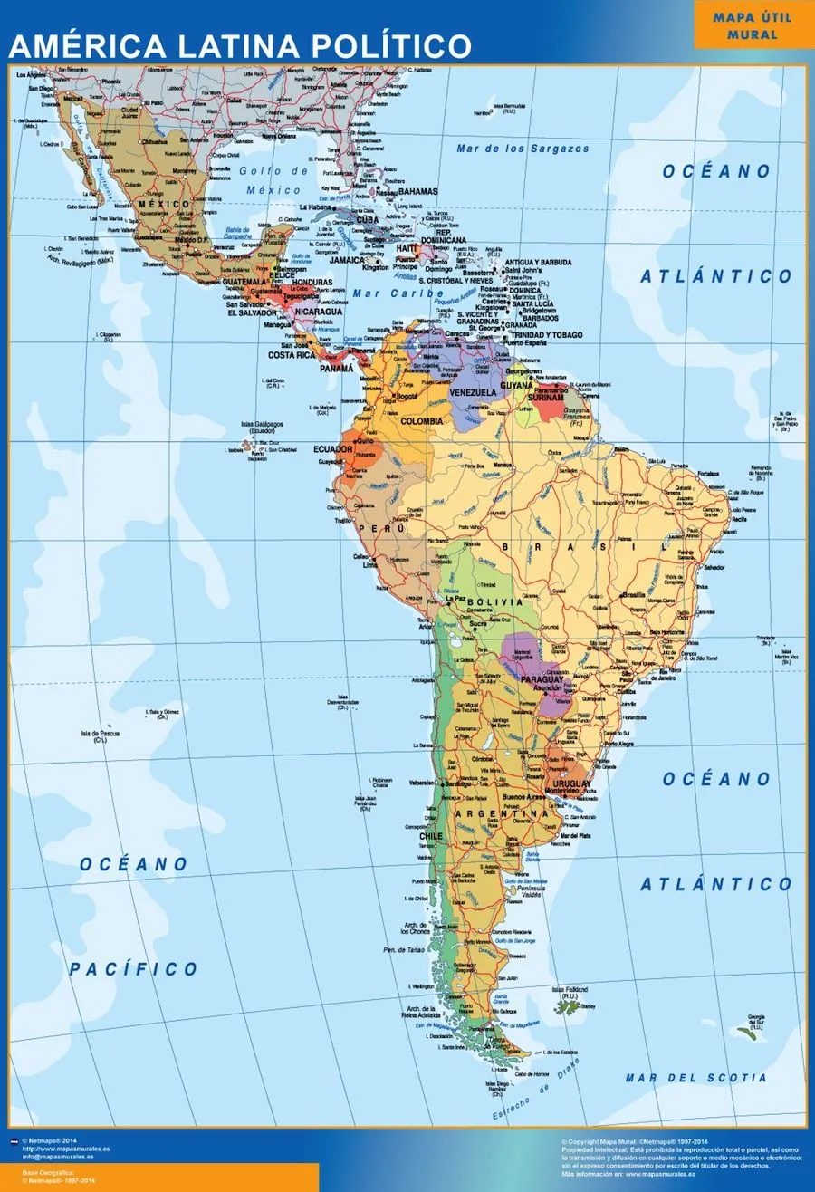 Comprar Mapa América Latina Político | MapasMurales.com