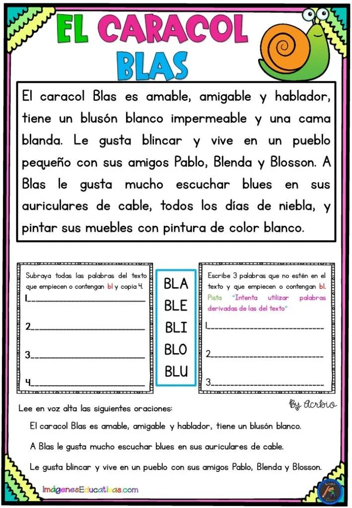 COMPRENSIÓN LECTORA PARA INFANTIL Y PRIMER GRADO TRABADAS Br y Bl –  Imagenes Educativas