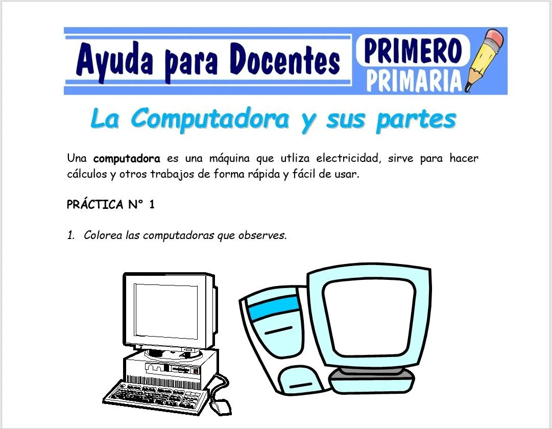 La Computadora y sus partes para Primero de Primaria – Ayuda para Docentes