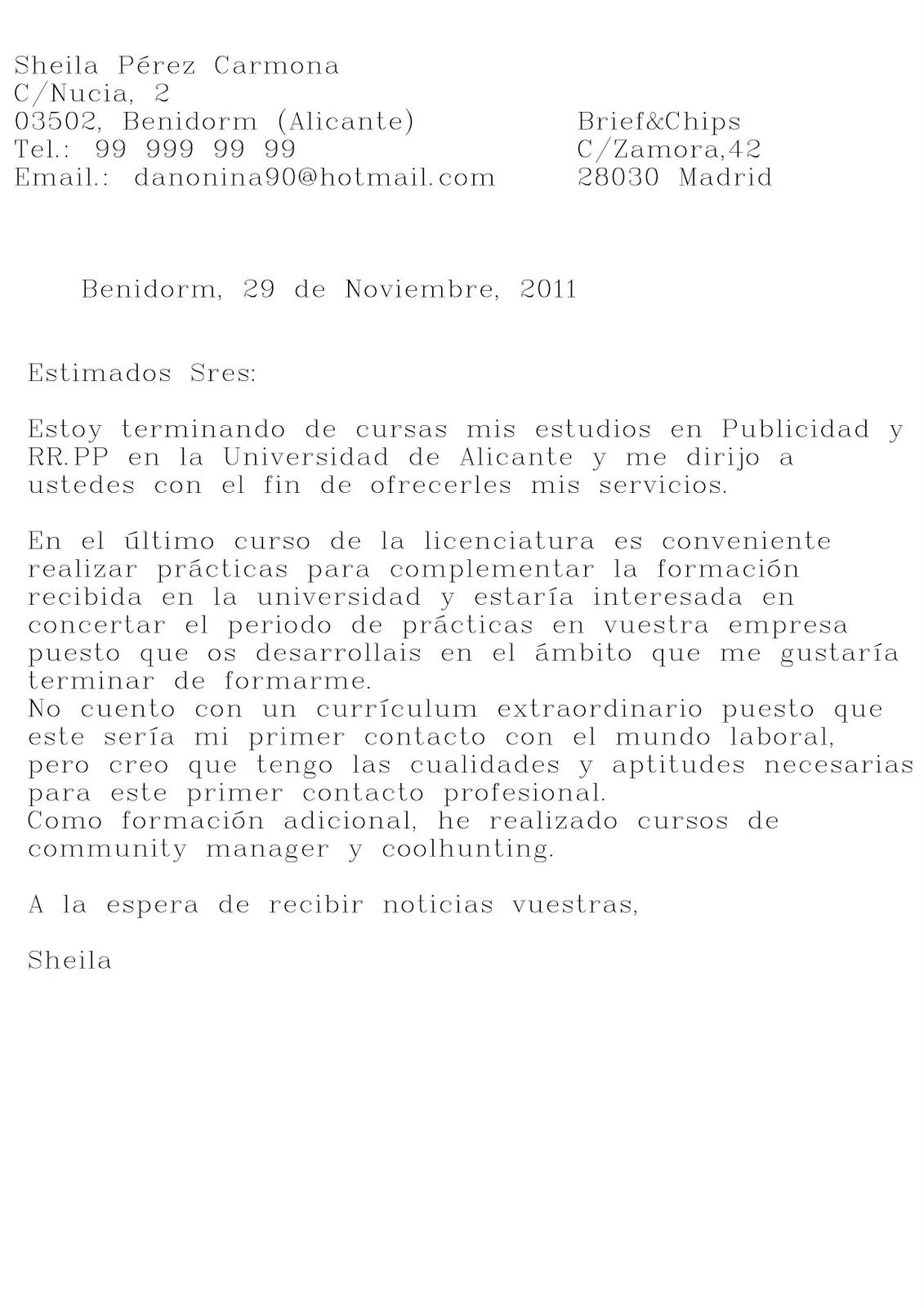 COMUNICACIÓN Y MERCADO DE TRABAJO: CARTA DE PRESENTACIÓN