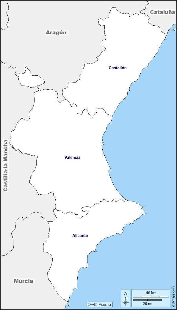 Comunidad Valenciana: Mapa gratuito, mapa mudo gratuito, mapa en ...