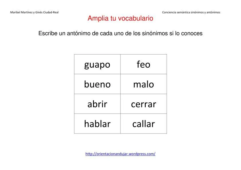 Conciencia semántica; Trabajamos con sinónimos y antónimos ...