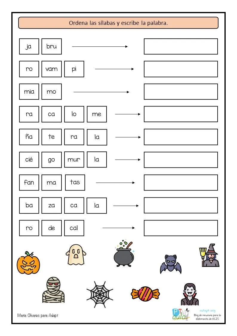 Conciencia silábica con vocabulario de Halloween - Aula PT