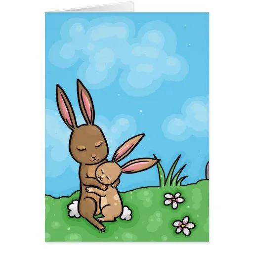 Conejo de la madre y abrazo de conejito del bebé tarjeta pequeña ...