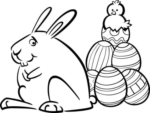 conejo de Pascua y los huevos para colorear página — Vector stock ...