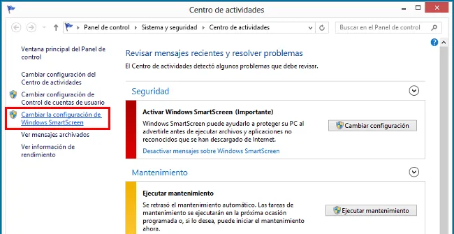 Configurar o desactivar Windows SmartScreen en Windows 8