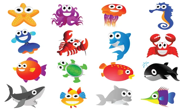 conjunto de animales de dibujos animados de mar — Vector stock ...