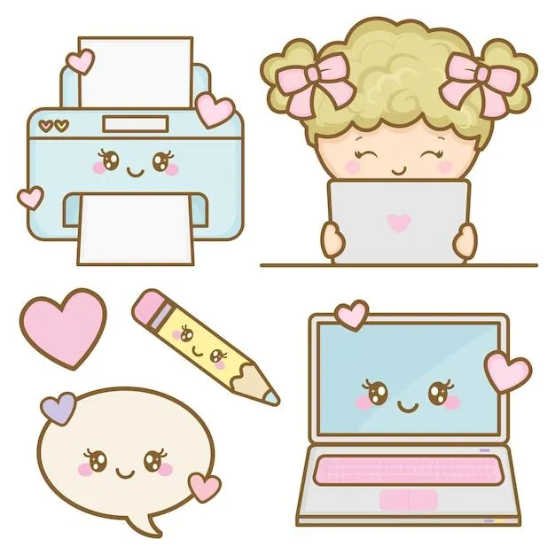 Conjunto de elementos de oficina para niños y oficina en casa en estilo  kawaii | Vector Premium