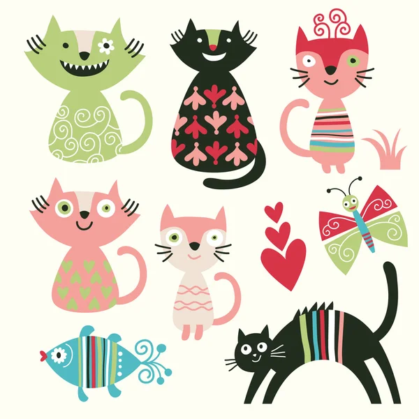 conjunto de los gatos lindos dibujos animados — Vector stock ...