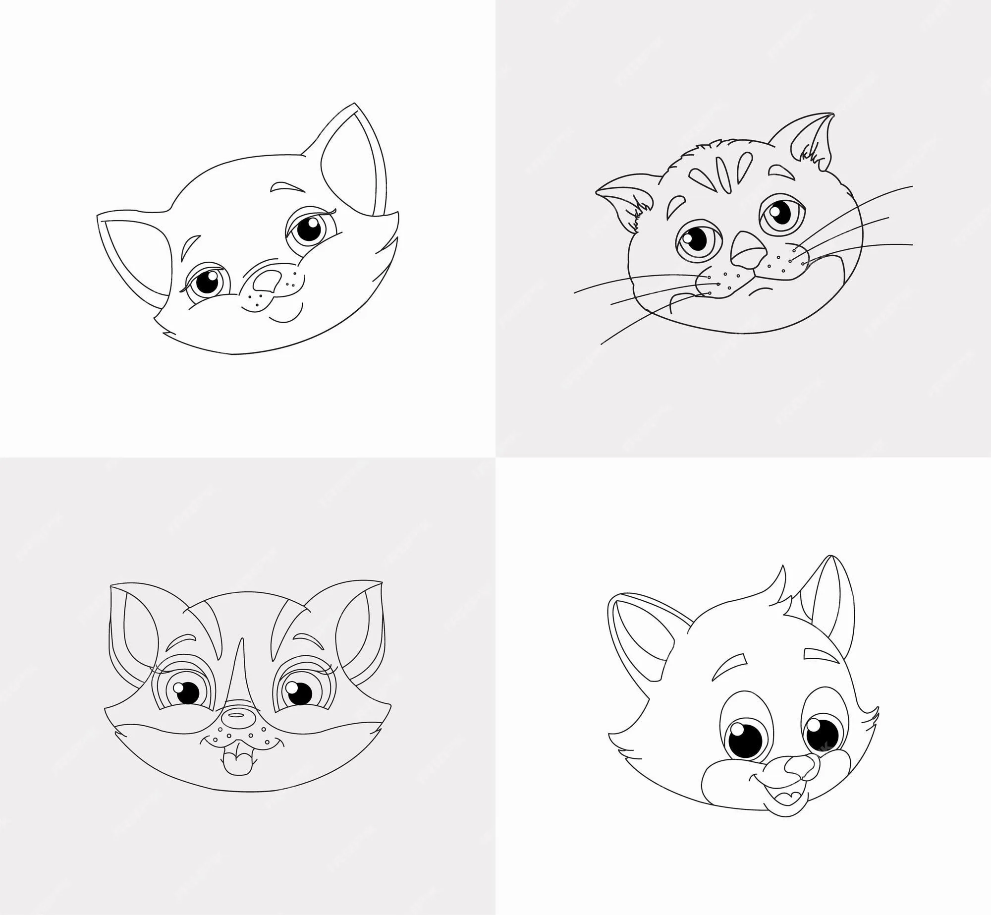 Un conjunto de libro para colorear de cabeza de gato para niños antiestrés  dibujado a mano ilustración de vector de gato zentangle | Vector Premium