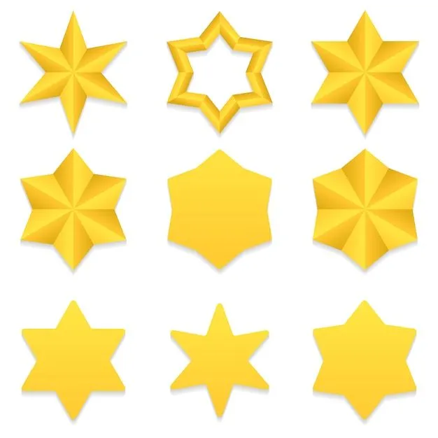 Conjunto de nueve estrellas de seis puntas doradas. | Vector Premium