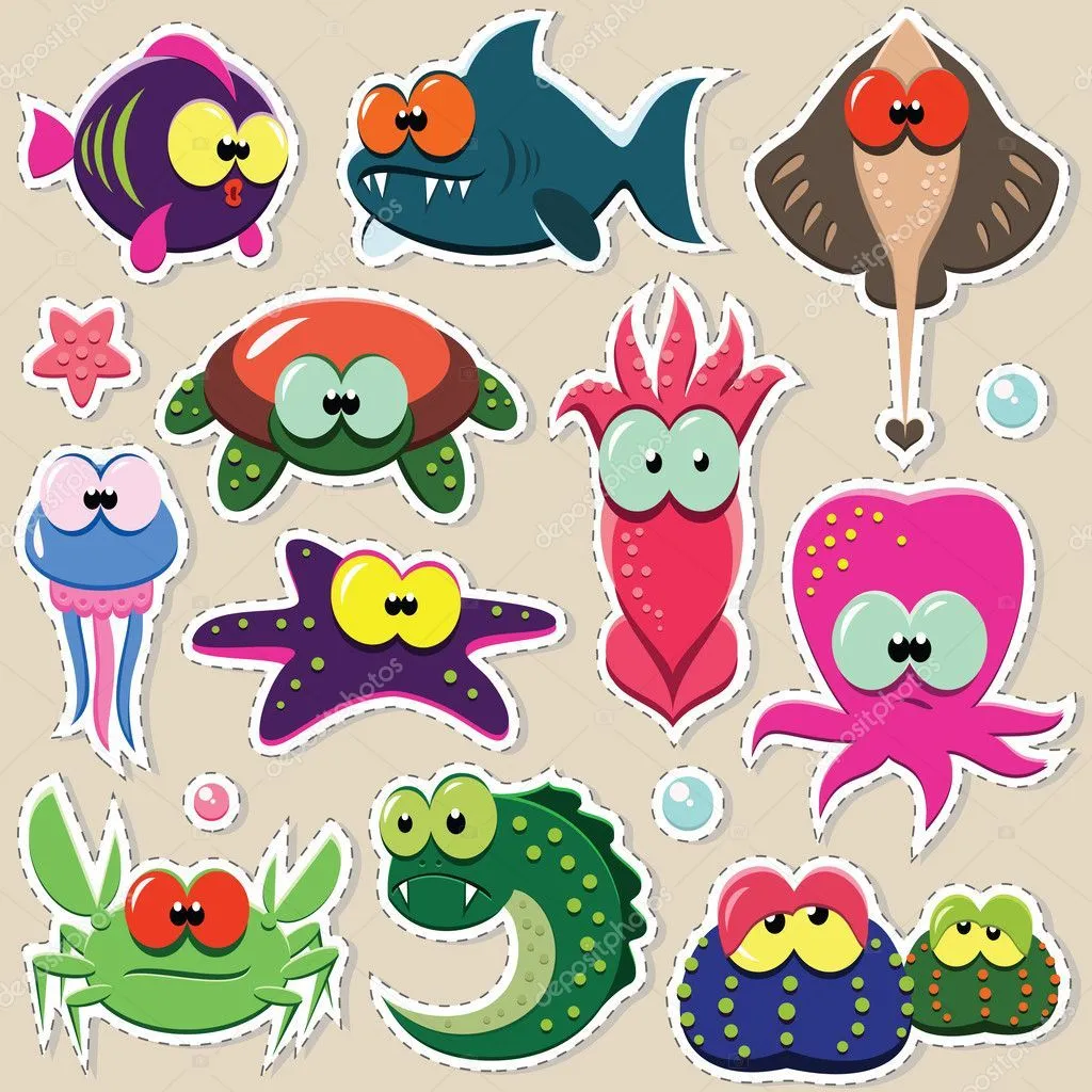 Sea animal stickers set — Stock Vector © SlyBrowney #26050895