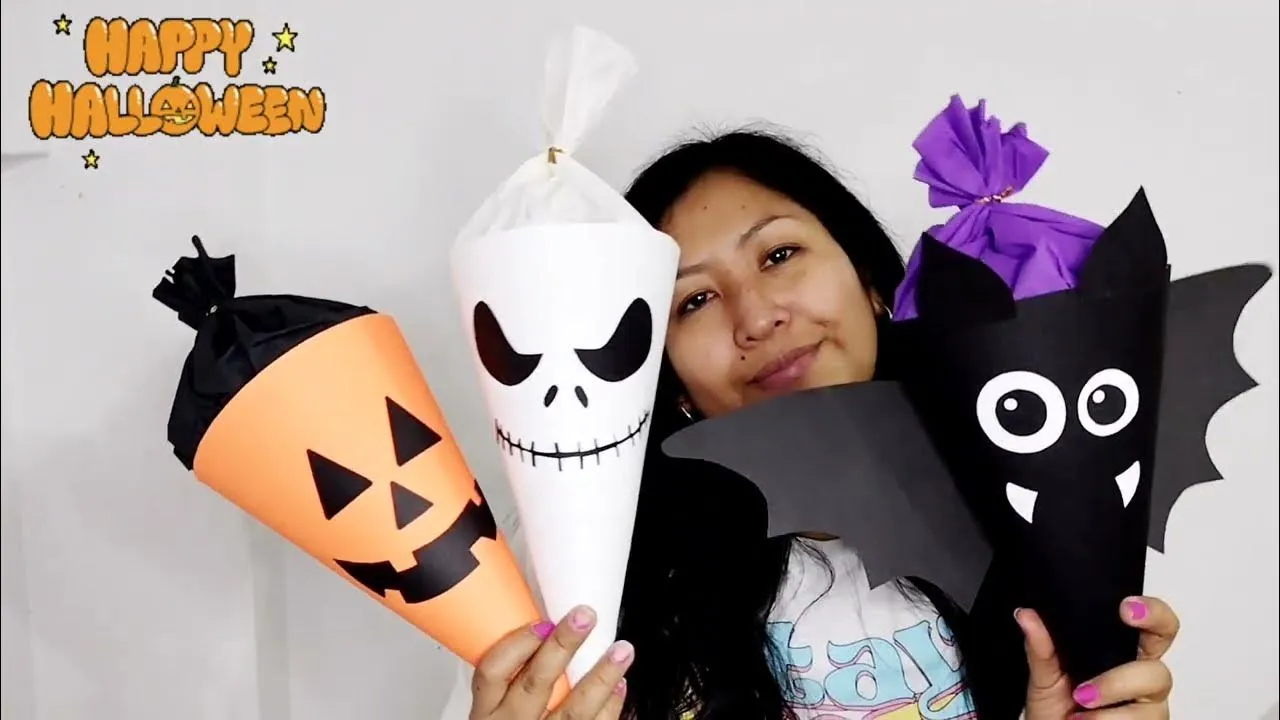 conos dulces Halloween | conos halloween | murciélago | calabaza | fantasma | moldes gratis - YouTube