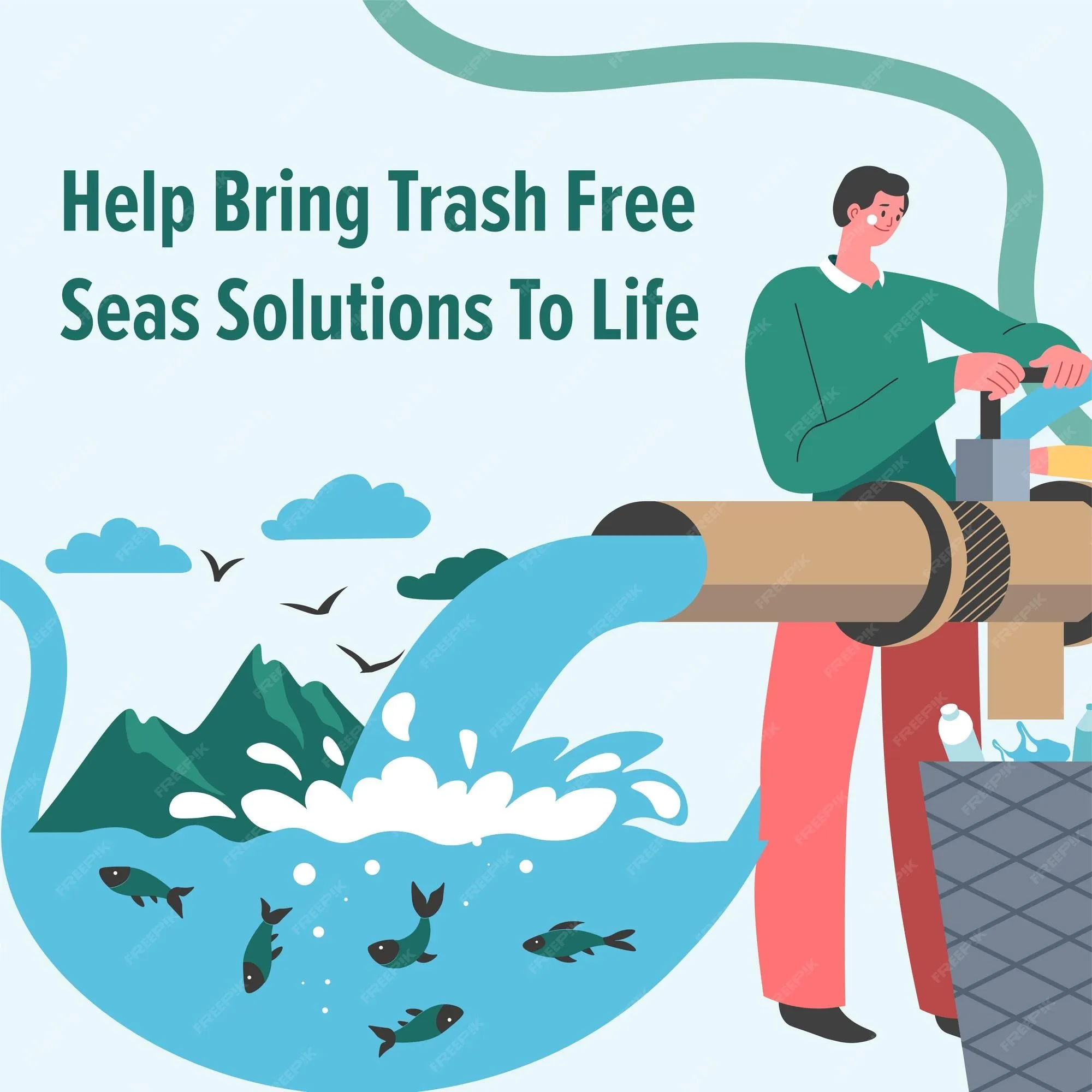 Contaminación ambiental y ecosistema bajo el agua ayuda a dar vida a  soluciones marinas libres de basura limpieza de masas de agua en la  naturaleza banner promocional para folleto publicitario vector en