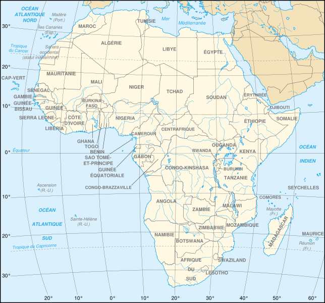 Continent Africain, liste des pays d'Afrique, régions, climat, cartes