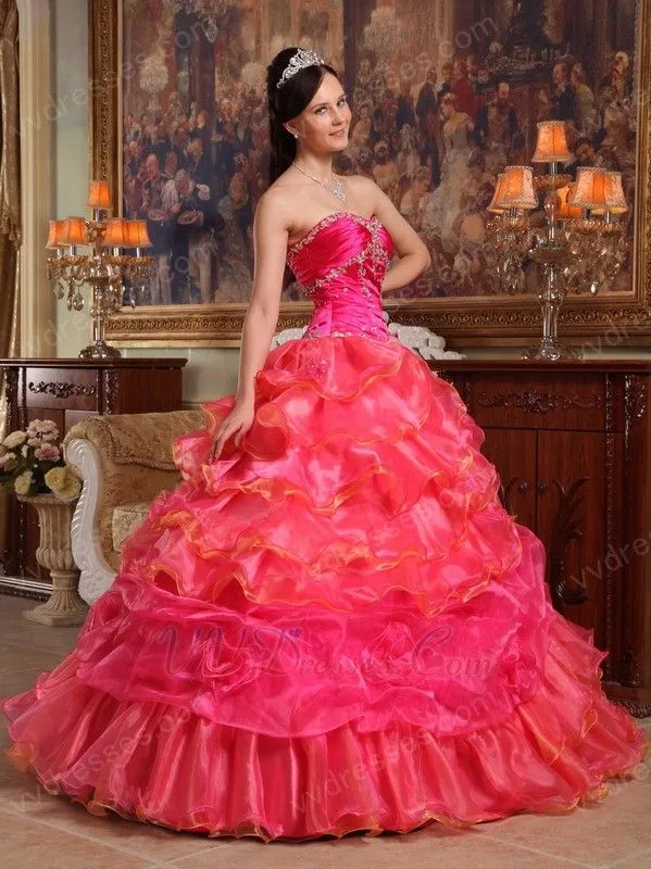 Contrast Multi Color Cascade Ruffles La Quinceanera Dress