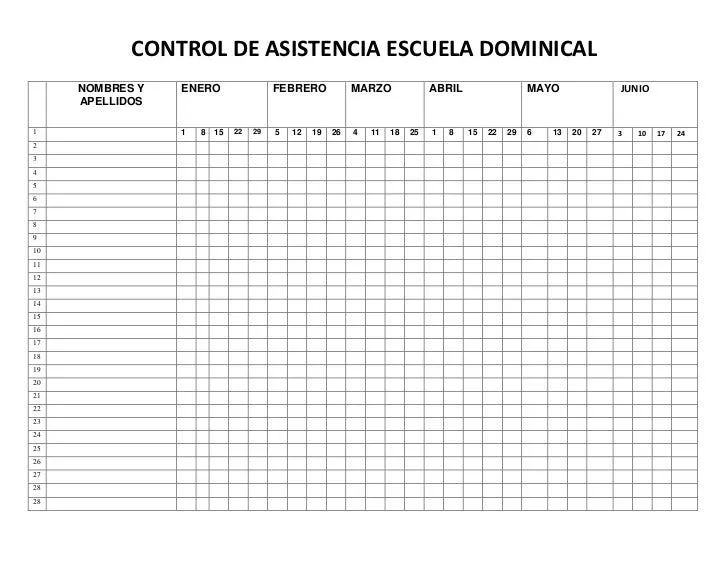 Control de asistencia escuela dominical