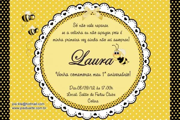 Convite Abelinha 10x15 com envelope e lacre - Josi Duarte Convites ...