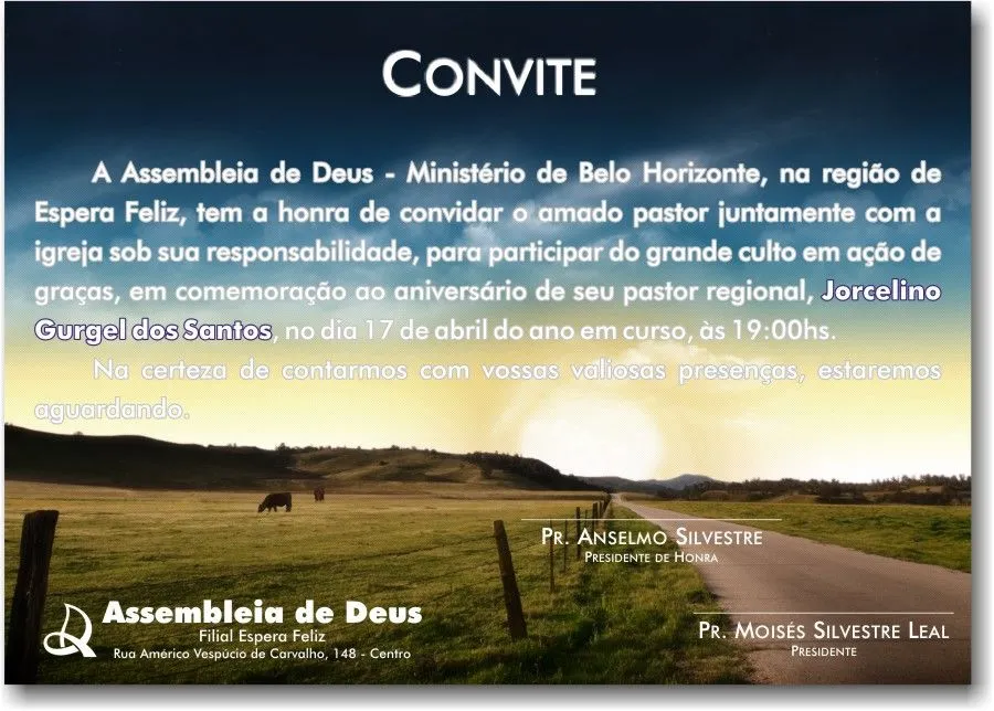 Convite – Aniversário Pastor | DESART